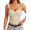 image:imageLYANER Womens Cute Tank Tops Sweetheart Neck Ruffle Strap Ruched Sleeveless Ribbed Knit Cami TopKhaki