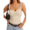 image:imageLYANER Womens Cute Tank Tops Sweetheart Neck Ruffle Strap Ruched Sleeveless Ribbed Knit Cami TopKhaki