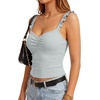 image:imageLYANER Womens Cute Tank Tops Sweetheart Neck Ruffle Strap Ruched Sleeveless Ribbed Knit Cami TopLight Blue