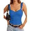 image:imageLYANER Womens Cute Tank Tops Sweetheart Neck Ruffle Strap Ruched Sleeveless Ribbed Knit Cami TopLight Royal
