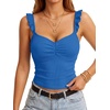 image:imageLYANER Womens Cute Tank Tops Sweetheart Neck Ruffle Strap Ruched Sleeveless Ribbed Knit Cami TopLight Royal