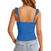 image:imageLYANER Womens Cute Tank Tops Sweetheart Neck Ruffle Strap Ruched Sleeveless Ribbed Knit Cami TopLight Royal