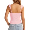 image:imageLYANER Womens Cute Tank Tops Sweetheart Neck Ruffle Strap Ruched Sleeveless Ribbed Knit Cami TopPink