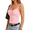 image:imageLYANER Womens Cute Tank Tops Sweetheart Neck Ruffle Strap Ruched Sleeveless Ribbed Knit Cami TopPink