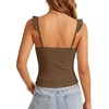 image:imageLYANER Womens Cute Tank Tops Sweetheart Neck Ruffle Strap Ruched Sleeveless Ribbed Knit Cami TopReddish Brown