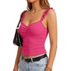 image:imageLYANER Womens Cute Tank Tops Sweetheart Neck Ruffle Strap Ruched Sleeveless Ribbed Knit Cami TopRose