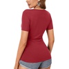 image:imageLYANER Womens Deep V Neck Wrap Short Sleeve Shirts Fitted Ruched Blouse Going Out Summer TopsBurgundy