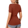 image:imageLYANER Womens Deep V Neck Wrap Short Sleeve Shirts Fitted Ruched Blouse Going Out Summer TopsCaramel