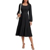 image:imageLYANER Womens Fall Square Neck Long Sleeve Tiered A Line Ribbed Knit Elegant Sweater DressBlack