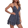 image:imageLYANER Womens Halter Deep V Neck Backless Ruffle Sleeveless Sexy Skater Mini DressFloral Navy Blue