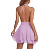 image:imageLYANER Womens Halter Deep V Neck Backless Ruffle Sleeveless Sexy Skater Mini DressLight Purple