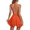 image:imageLYANER Womens Halter Deep V Neck Backless Ruffle Sleeveless Sexy Skater Mini DressOrange