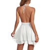image:imageLYANER Womens Halter Deep V Neck Backless Ruffle Sleeveless Sexy Skater Mini DressPure White