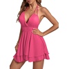 image:imageLYANER Womens Halter Deep V Neck Backless Ruffle Sleeveless Sexy Skater Mini DressRose