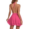 image:imageLYANER Womens Halter Deep V Neck Backless Ruffle Sleeveless Sexy Skater Mini DressRose