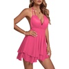 image:imageLYANER Womens Halter Deep V Neck Backless Ruffle Sleeveless Sexy Skater Mini DressRose