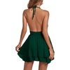 image:imageLYANER Womens Halter Deep V Neck Backless Ruffle Sleeveless Sexy Skater Mini DressSolid Dark Green