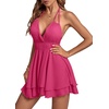 image:imageLYANER Womens Halter Deep V Neck Backless Ruffle Sleeveless Sexy Skater Mini DressSolid Rose