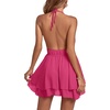 image:imageLYANER Womens Halter Deep V Neck Backless Ruffle Sleeveless Sexy Skater Mini DressSolid Rose