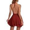 image:imageLYANER Womens Halter Deep V Neck Backless Ruffle Sleeveless Sexy Skater Mini DressWine Red