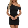 image:imageLYANER Womens One Shoulder Short Sleeve Bodycon Cocktail Party Mini DressBlack