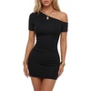 image:imageLYANER Womens One Shoulder Short Sleeve Bodycon Cocktail Party Mini DressBlack