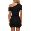 image:imageLYANER Womens One Shoulder Short Sleeve Bodycon Cocktail Party Mini DressBlack