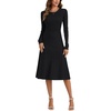 image:imageLYANER Womens Pleated Ruffle Ribbed Knit A Line Long Sleeve Elegant Midi Sweater Dress Black Small