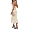 image:imageLYANER Womens Satin Spaghetti Straps Cowl Neck Sexy Ruch Cocktail Midi DressesBeige