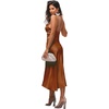 image:imageLYANER Womens Satin Spaghetti Straps Cowl Neck Sexy Ruch Cocktail Midi DressesBrown