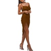 image:imageLYANER Womens Satin Spaghetti Straps Cowl Neck Sexy Ruch Cocktail Midi DressesDark Brown
