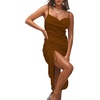 image:imageLYANER Womens Satin Spaghetti Straps Cowl Neck Sexy Ruch Cocktail Midi DressesDark Brown