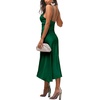 image:imageLYANER Womens Satin Spaghetti Straps Cowl Neck Sexy Ruch Cocktail Midi DressesDark Green