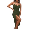 image:imageLYANER Womens Satin Spaghetti Straps Cowl Neck Sexy Ruch Cocktail Midi DressesGarden Green