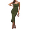 image:imageLYANER Womens Satin Spaghetti Straps Cowl Neck Sexy Ruch Cocktail Midi DressesGarden Green