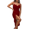 image:imageLYANER Womens Satin Spaghetti Straps Cowl Neck Sexy Ruch Cocktail Midi DressesWine Red