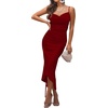 image:imageLYANER Womens Satin Spaghetti Straps Cowl Neck Sexy Ruch Cocktail Midi DressesWine Red