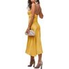 image:imageLYANER Womens Satin Spaghetti Straps Cowl Neck Sexy Ruch Cocktail Midi DressesYellow