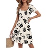 image:imageLYANER Womens Scoop Neck Short Sleeve Skater Dress Casual Ruffle A Line Fit and Flare Mini DressesBeige