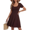 image:imageLYANER Womens Scoop Neck Short Sleeve Skater Dress Casual Ruffle A Line Fit and Flare Mini DressesBrown