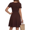 image:imageLYANER Womens Scoop Neck Short Sleeve Skater Dress Casual Ruffle A Line Fit and Flare Mini DressesBrown