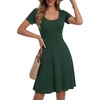 image:imageLYANER Womens Scoop Neck Short Sleeve Skater Dress Casual Ruffle A Line Fit and Flare Mini DressesDark Green