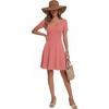 image:imageLYANER Womens Scoop Neck Short Sleeve Skater Dress Casual Ruffle A Line Fit and Flare Mini DressesDark Pink
