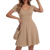 image:imageLYANER Womens Scoop Neck Short Sleeve Skater Dress Casual Ruffle A Line Fit and Flare Mini DressesKhaki