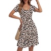 image:imageLYANER Womens Scoop Neck Short Sleeve Skater Dress Casual Ruffle A Line Fit and Flare Mini DressesLeopard