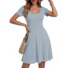 image:imageLYANER Womens Scoop Neck Short Sleeve Skater Dress Casual Ruffle A Line Fit and Flare Mini DressesLight Blue