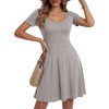 image:imageLYANER Womens Scoop Neck Short Sleeve Skater Dress Casual Ruffle A Line Fit and Flare Mini DressesLight Gray