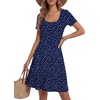 image:imageLYANER Womens Scoop Neck Short Sleeve Skater Dress Casual Ruffle A Line Fit and Flare Mini DressesNavy Blue