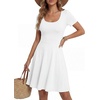 image:imageLYANER Womens Scoop Neck Short Sleeve Skater Dress Casual Ruffle A Line Fit and Flare Mini DressesOffwhite