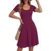 image:imageLYANER Womens Scoop Neck Short Sleeve Skater Dress Casual Ruffle A Line Fit and Flare Mini DressesPurplish Red